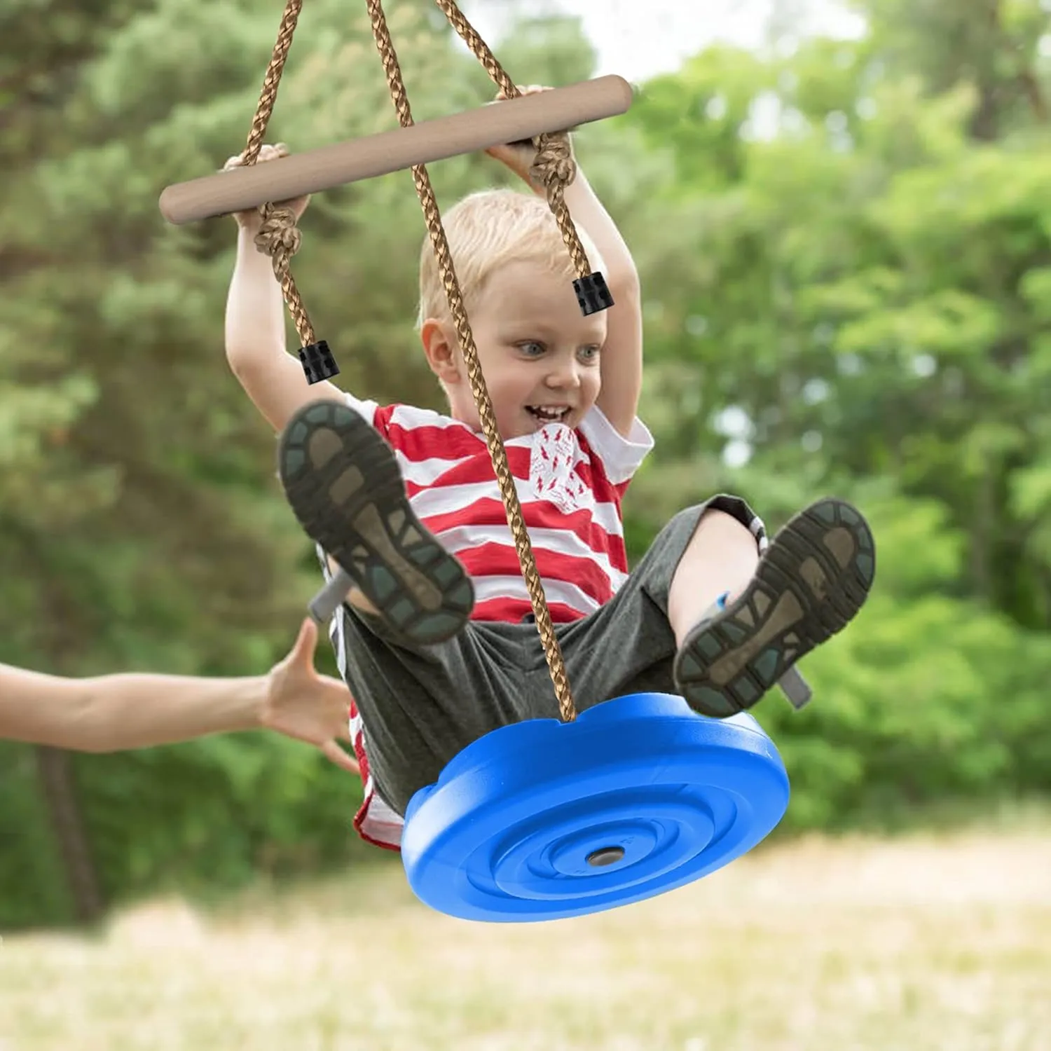 KINSPORY Disc Swing for Kids, Swing Set Accessories, 7FT Height Adjustable Gym Monkey Bars, Hanging Tree Seat for Backyard, Outdoor Play Equipment - Blue