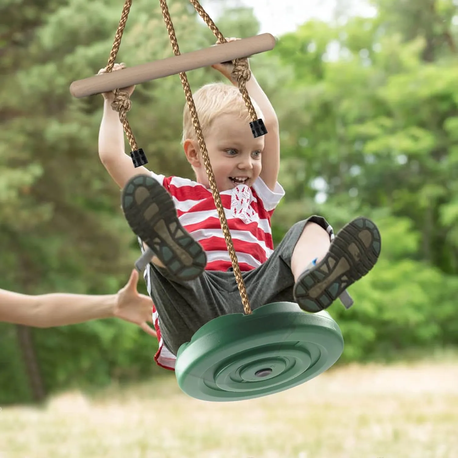 KINSPORY Disc Swing for Kids, Swing Set Accessories, 7FT Height Adjustable Gym Monkey Bars, Hanging Tree Seat for Backyard, Outdoor Play Equipment - Green