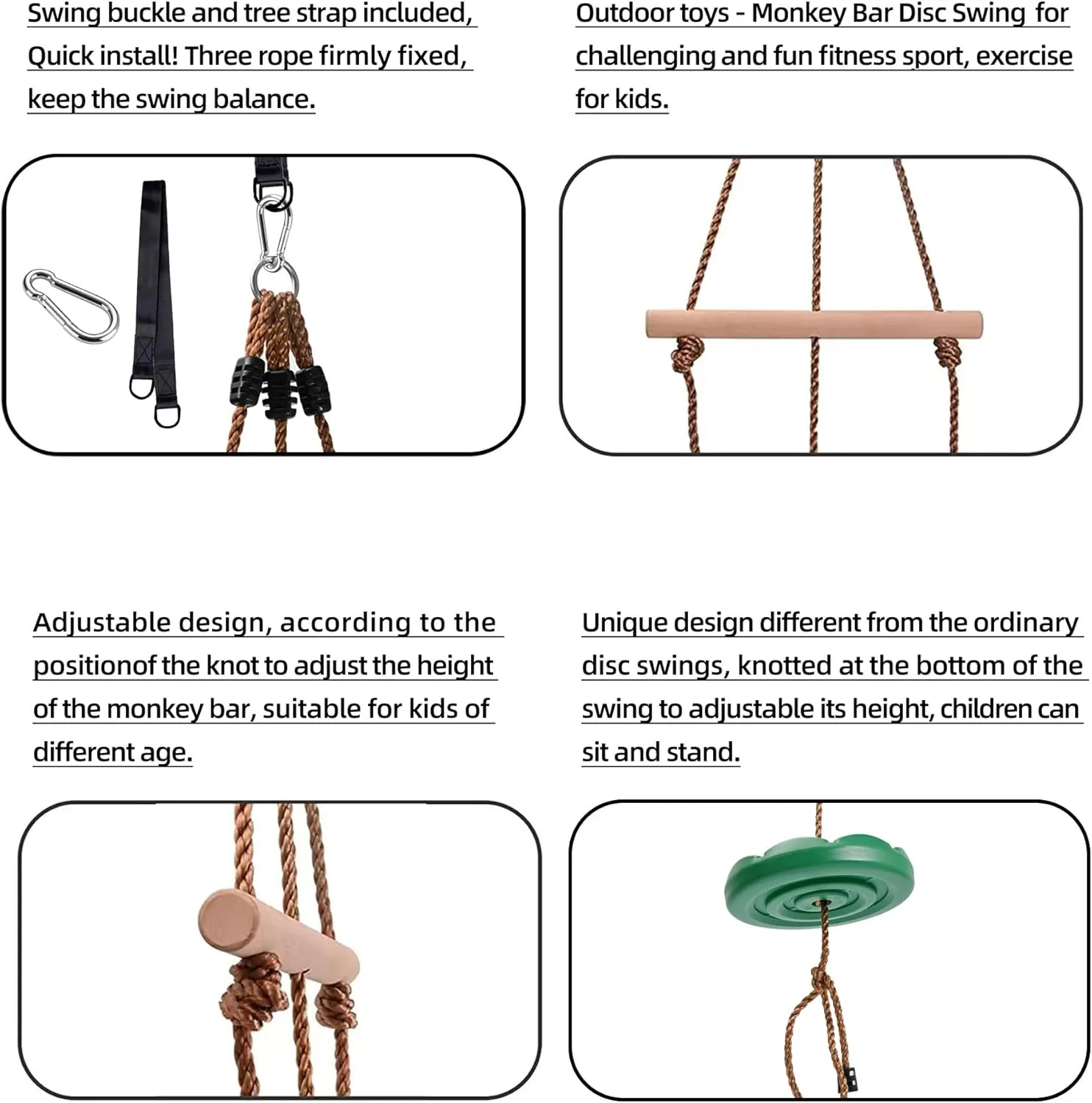KINSPORY Disc Swing for Kids, Swing Set Accessories, 7FT Height Adjustable Gym Monkey Bars, Hanging Tree Seat for Backyard, Outdoor Play Equipment - Green