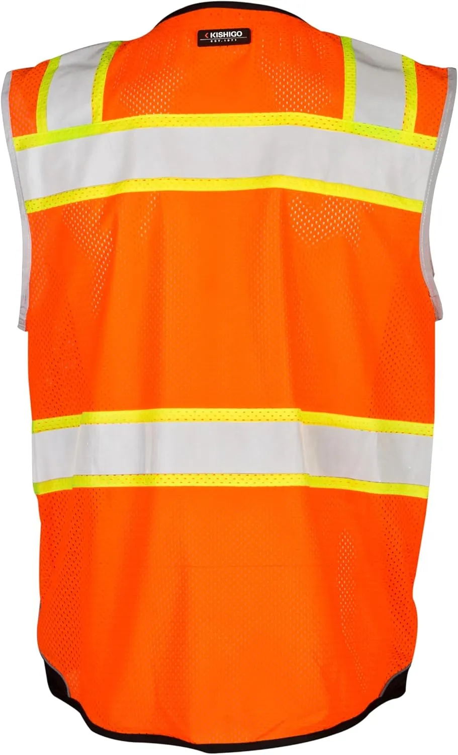 Kishigo Men's High Visibility Reflective Premium Black Series Black Bottom Vest 1515, Polyester, ANSI 107 Type R/Class 2