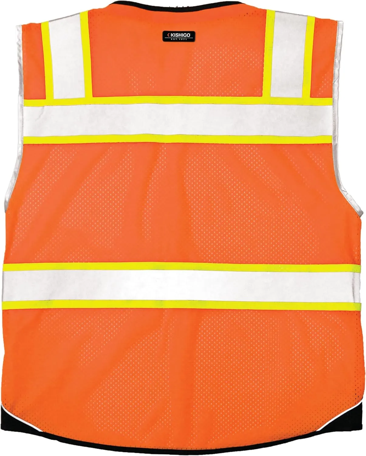 Kishigo Men's High Visibility Reflective Premium Black Series Black Bottom Vest 1515, Polyester, ANSI 107 Type R/Class 2