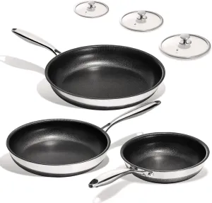 KITEXPERT Non Stick Frying Pans Set - 3 Piece (8, 10, 12") Titanium Ceramic Pan with Lids, Nonstick Skillet Stainless Steel, PFAS PFOA & PTFE Free, Dishwasher & Oven Safe, All Cooktops Compatible