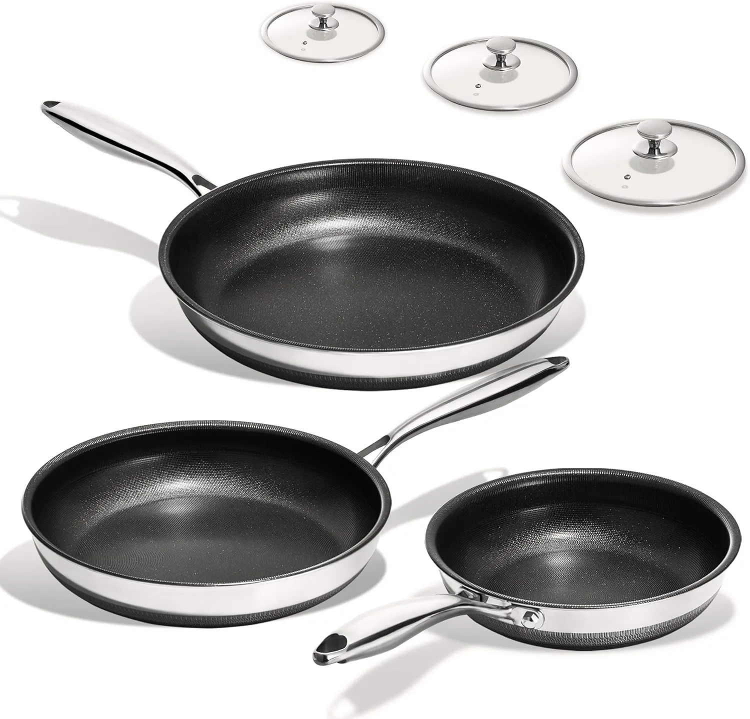 KITEXPERT Non Stick Frying Pans Set - 3 Piece (8, 10, 12") Titanium Ceramic Pan with Lids, Nonstick Skillet Stainless Steel, PFAS PFOA & PTFE Free, Dishwasher & Oven Safe, All Cooktops Compatible