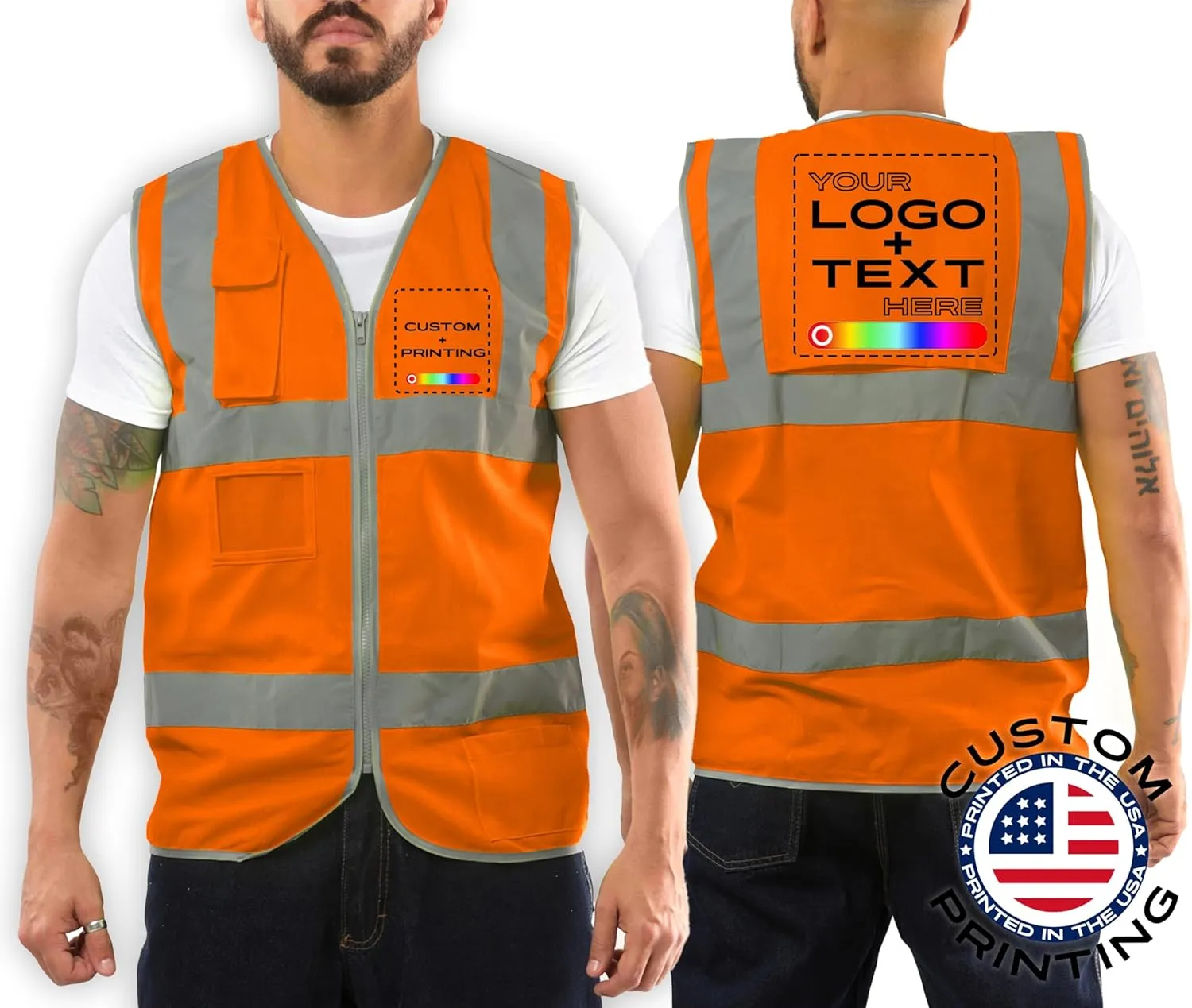 Kolossus Custom Safety Vest, High Visibility Reflective - Customized your Logo - Yellow - Orange - Protective Workwear