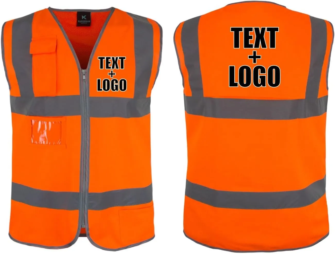 Kolossus Custom Safety Vest, High Visibility Reflective - Customized your Logo - Yellow - Orange - Protective Workwear