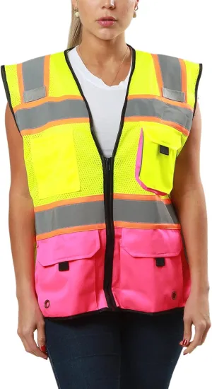 Kolossus High Visibility Safety Vest Front Pockets Silver Orange Reflective Tape for Men and Women Class 2