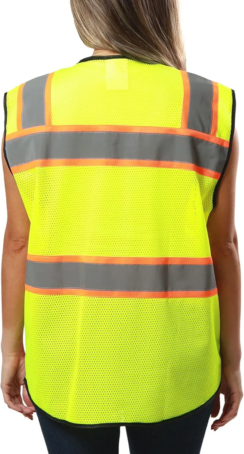 Kolossus High Visibility Safety Vest Front Pockets Silver Orange Reflective Tape for Men and Women Class 2