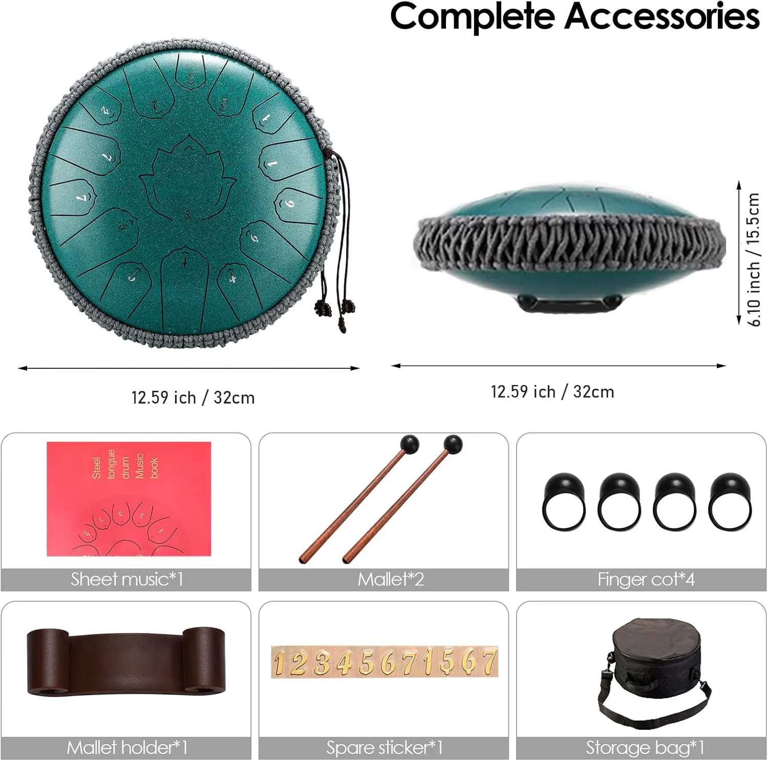 Konrisa Steel Tongue Drum Percussion Instruments, 13 Inch 15 Notes C Major Steel Drum Musical for Meditation Yoga Zen, Hand Pan Drums Instruments C Major with Drum Mallets and Carry Bag (Navy)