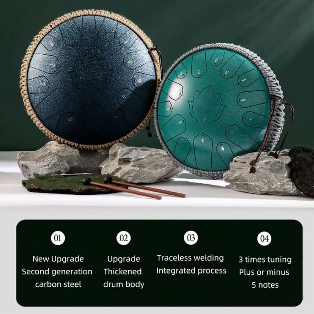 Konrisa Steel Tongue Drum Percussion Instruments, 13 Inch 15 Notes C Major Steel Drum Musical for Meditation Yoga Zen, Hand Pan Drums Instruments C Major with Drum Mallets and Carry Bag (Navy)