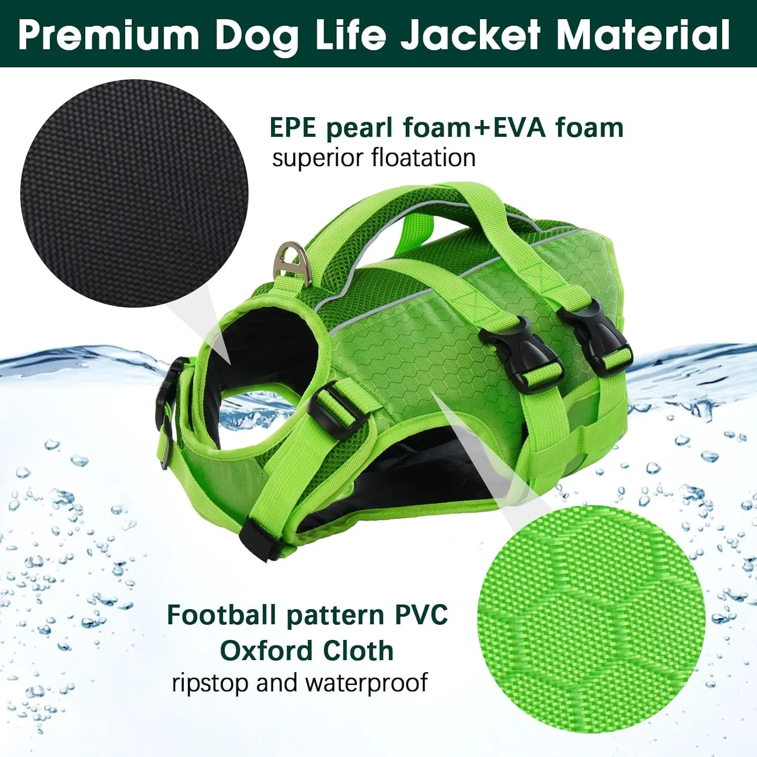 Kuoser Dog Life Jacket High Flotation, Reflective Dogs Life Vest for Swimming Boating, Adjustable Small Medium Large Dog lifejacket, Lightweight Dogs Life Preserver Rescue Handle Spring Summer Pool