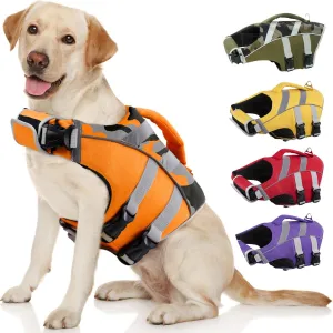 Kuoser Dog Life Jacket with Reflective Stripes - Adjustable High Visibility Vest, Ripstop Lifesaver, Pet Preserver with High Flotation Swimsuit for Small, Medium and Large Dogs