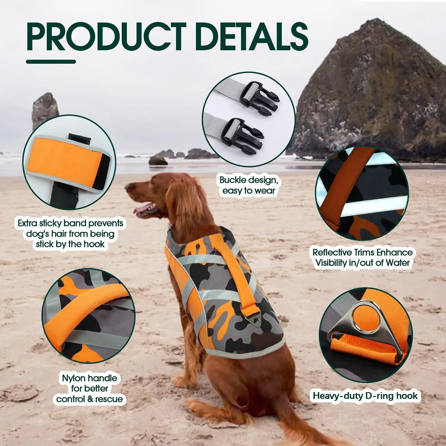 Kuoser Dog Life Jacket with Reflective Stripes - Adjustable High Visibility Vest, Ripstop Lifesaver, Pet Preserver with High Flotation Swimsuit for Small, Medium and Large Dogs