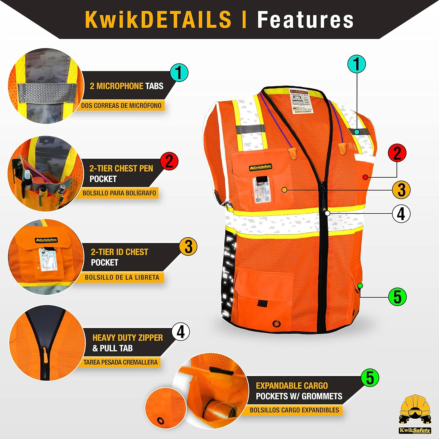 KwikSafety - Charlotte, NC - BIG KAHUNA DIGITAL Safety Vest [LIMITED EDITION] Class 2 ANSI OSHA Reflective Hi Vis Heavy Duty Surveyor Construction Industrial Work Gear/Orange XL