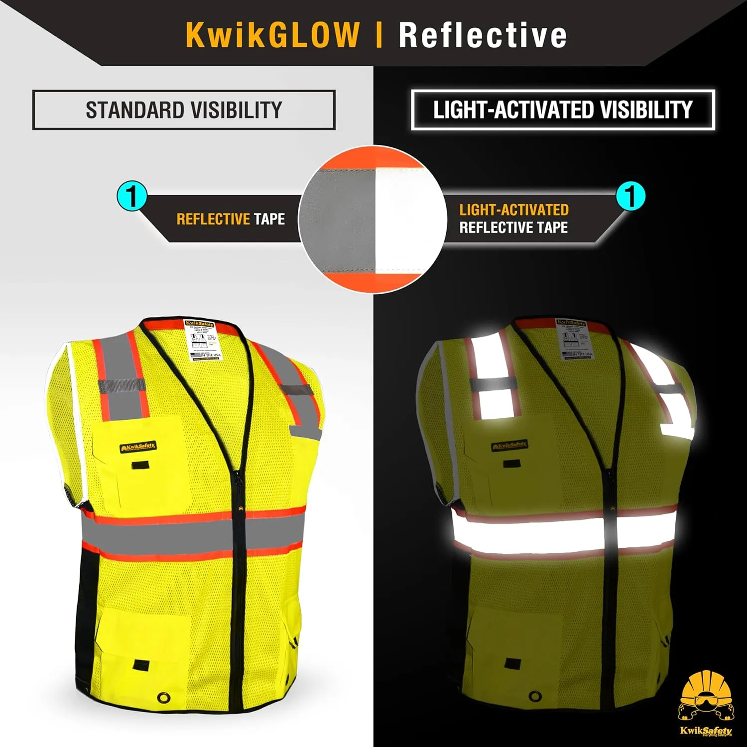 KwikSafety - Charlotte, NC - BIG KAHUNA Safety Vest [11 Pockets] Class 2 ANSI OSHA Reflective High Visibility Heavy Duty Surveyor Construction Lightweight Industrial Work Gear/Yellow XL