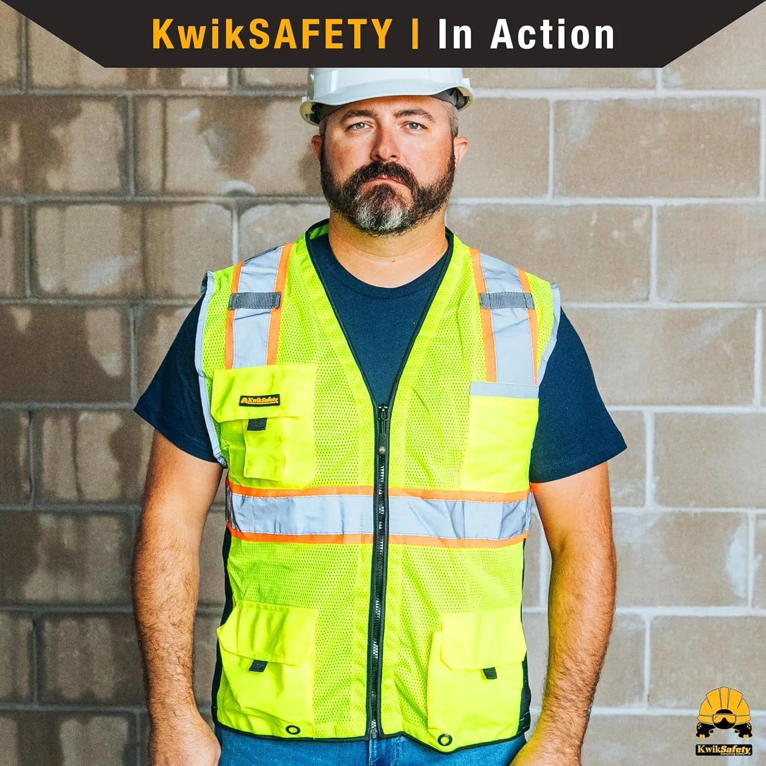 KwikSafety - Charlotte, NC - BIG KAHUNA Safety Vest [11 Pockets] Class 2 ANSI OSHA Reflective High Visibility Heavy Duty Surveyor Construction Lightweight Industrial Work Gear/Yellow XL