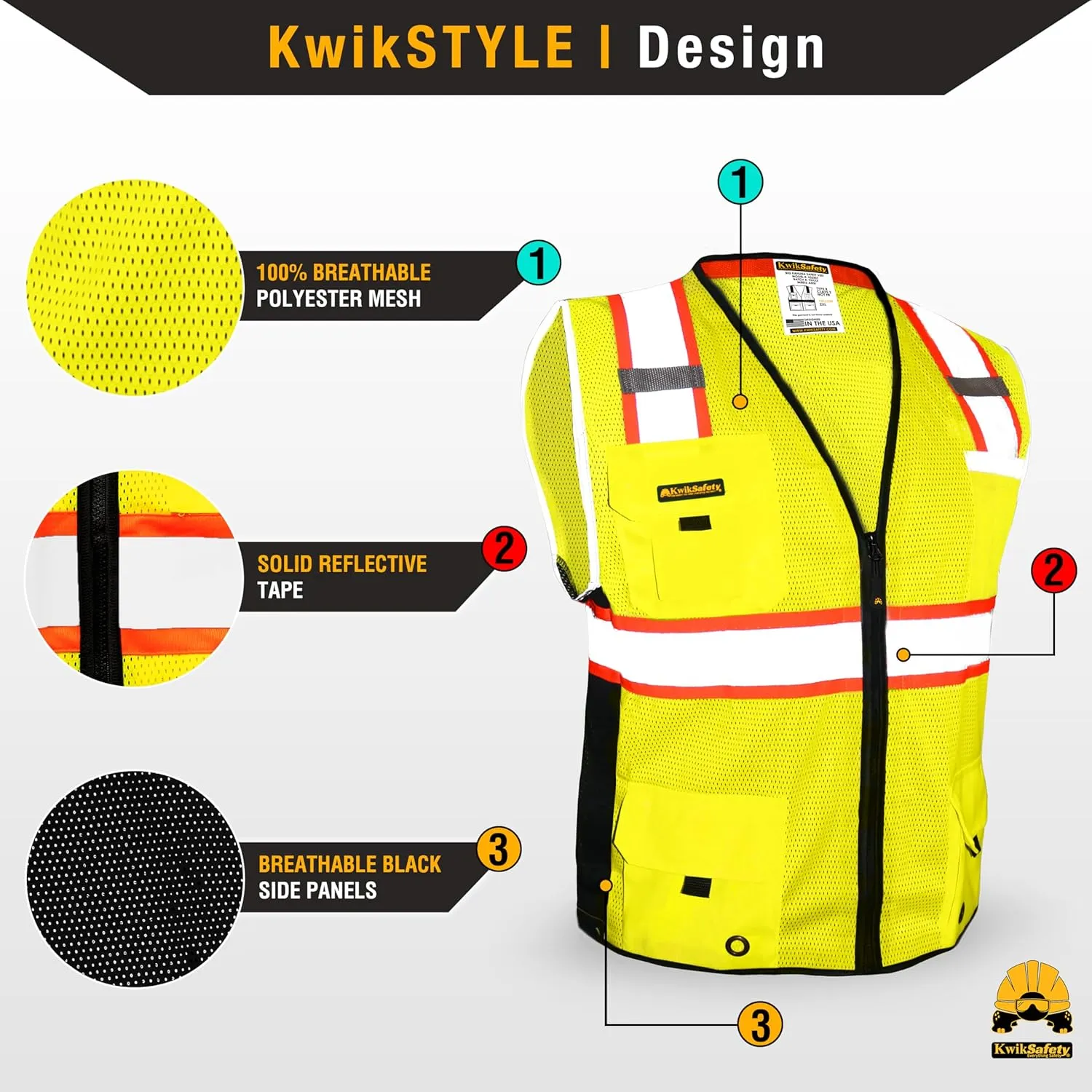 KwikSafety - Charlotte, NC - BIG KAHUNA Safety Vest [11 Pockets] Class 2 ANSI OSHA Reflective High Visibility Heavy Duty Surveyor Construction Lightweight Industrial Work Gear/Yellow XL