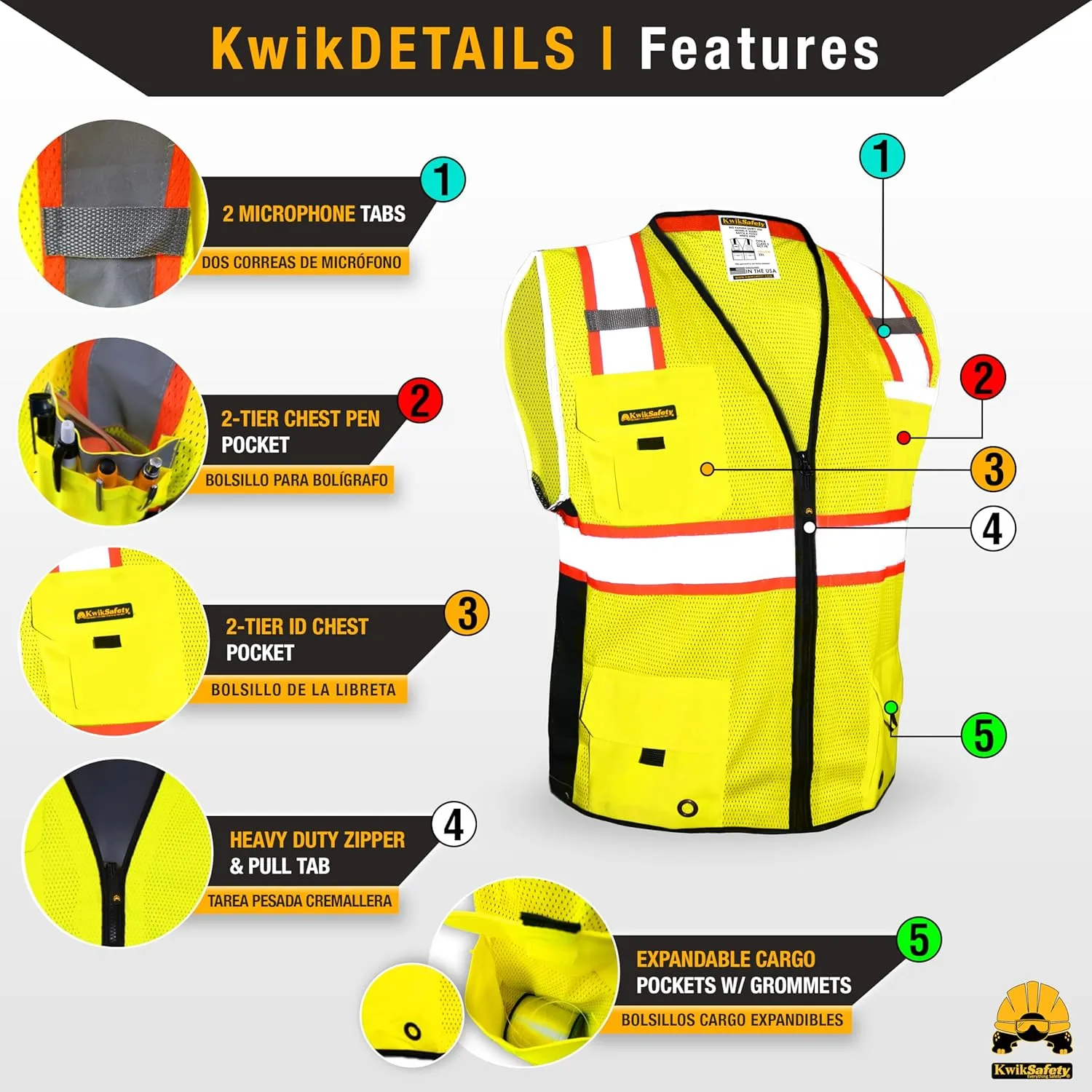 KwikSafety - Charlotte, NC - BIG KAHUNA Safety Vest [11 Pockets] Class 2 ANSI OSHA Reflective High Visibility Heavy Duty Surveyor Construction Lightweight Industrial Work Gear/Yellow XL