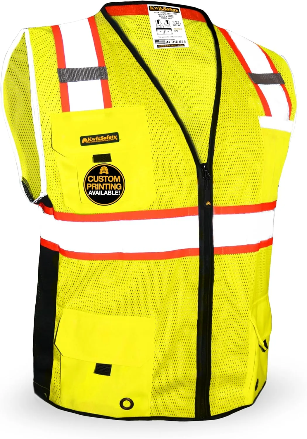KwikSafety - Charlotte, NC - BIG KAHUNA Safety Vest [11 Pockets] Class 2 ANSI OSHA Reflective High Visibility Heavy Duty Surveyor Construction Lightweight Industrial Work Gear/Yellow XL
