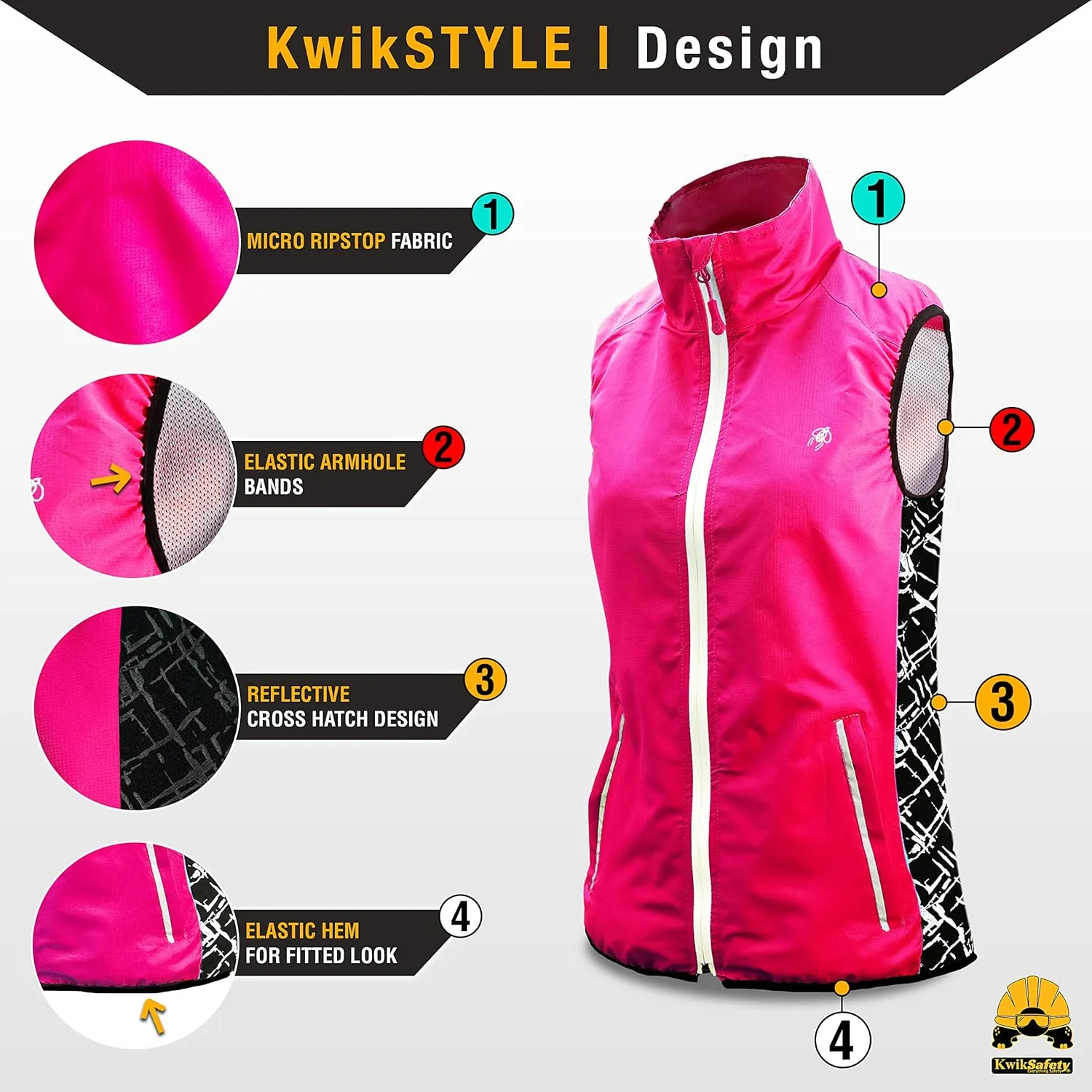 KwikSafety - Charlotte, NC - FIREFLY Women's Athletic Safety Vest | High Visibility Running Cycling Sleeveless Jacket