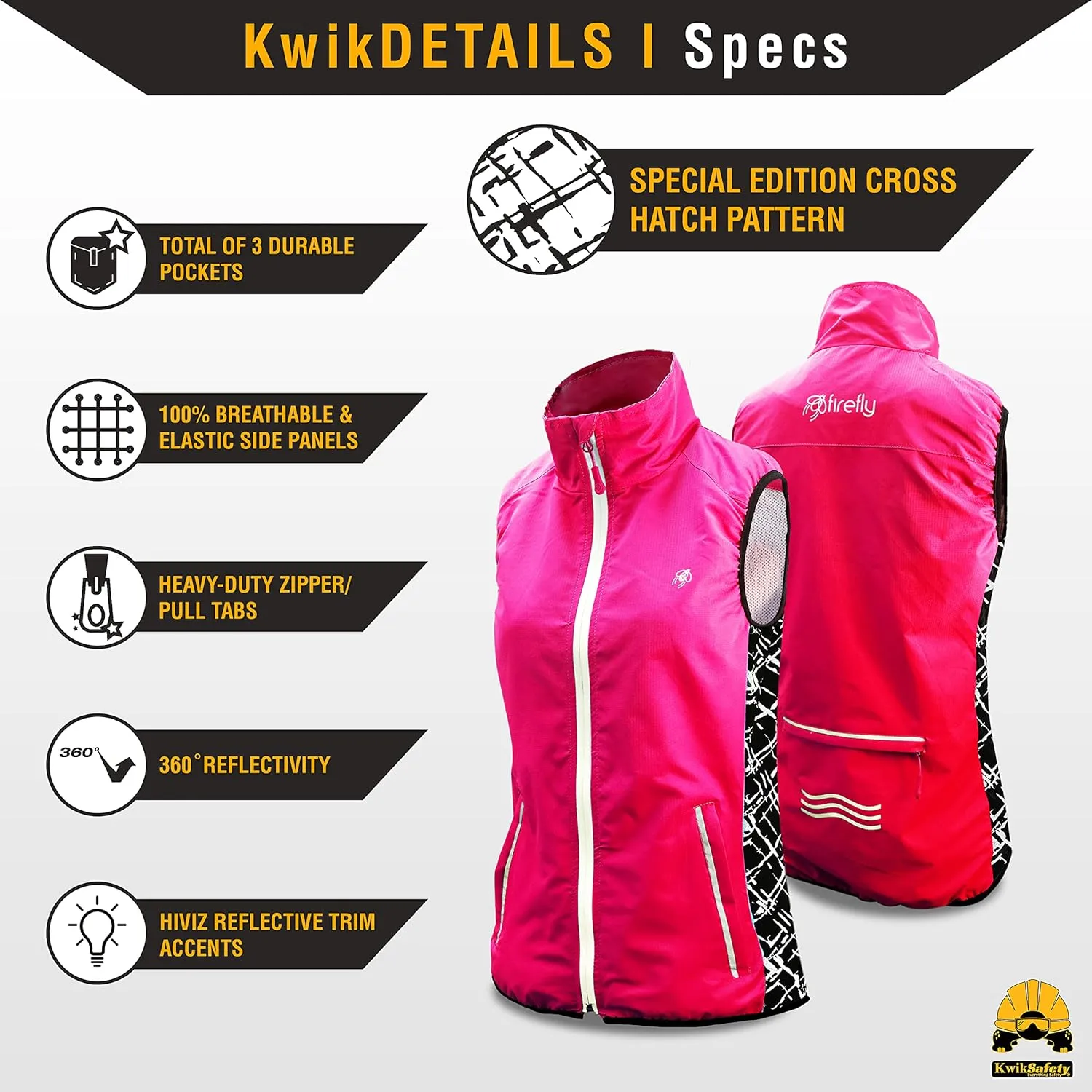 KwikSafety - Charlotte, NC - FIREFLY Women's Athletic Safety Vest | High Visibility Running Cycling Sleeveless Jacket
