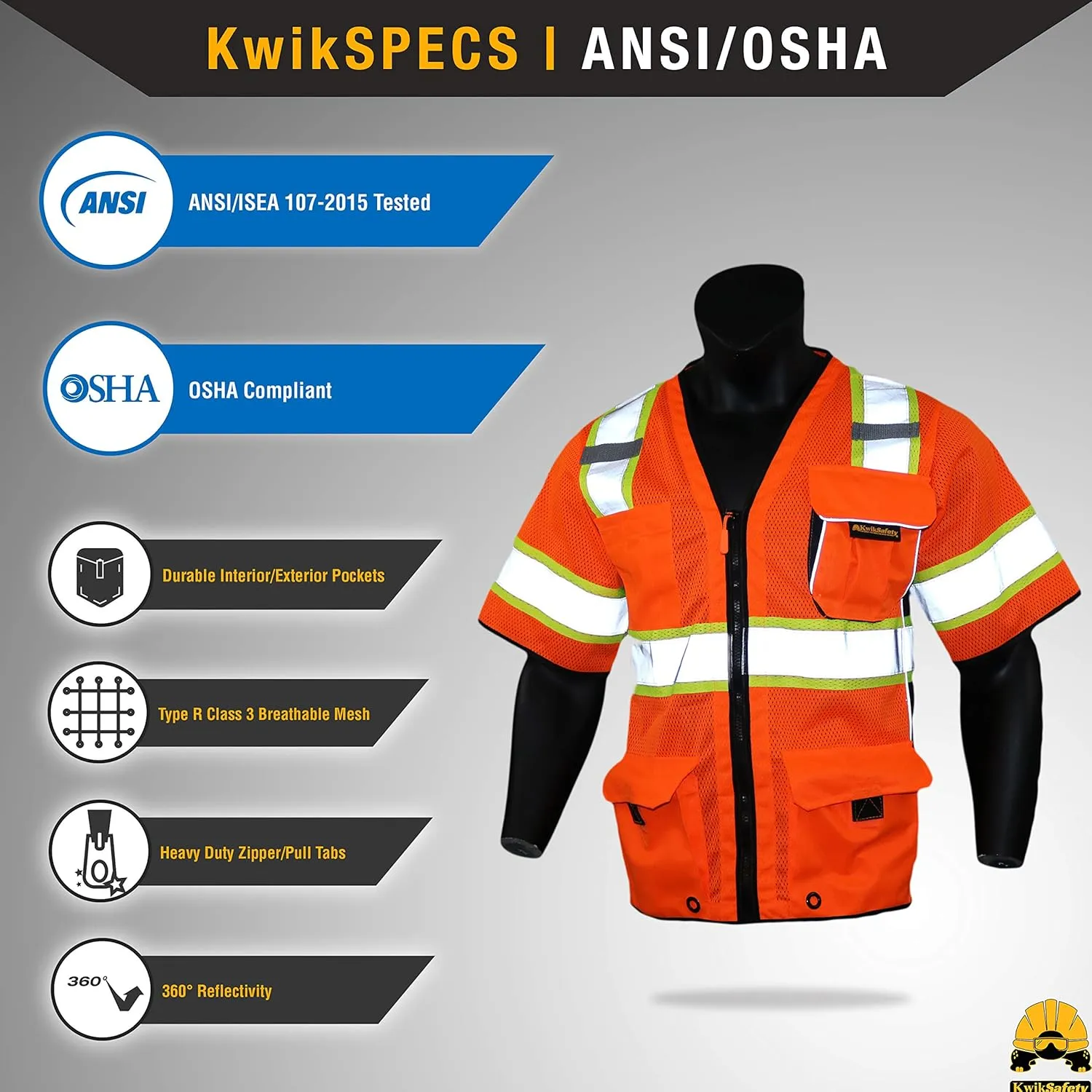 KwikSafety - Charlotte, NC - Men's & Women's Class 3 Safety Vest PPE Hi Vis Reflective ANSI OSHA