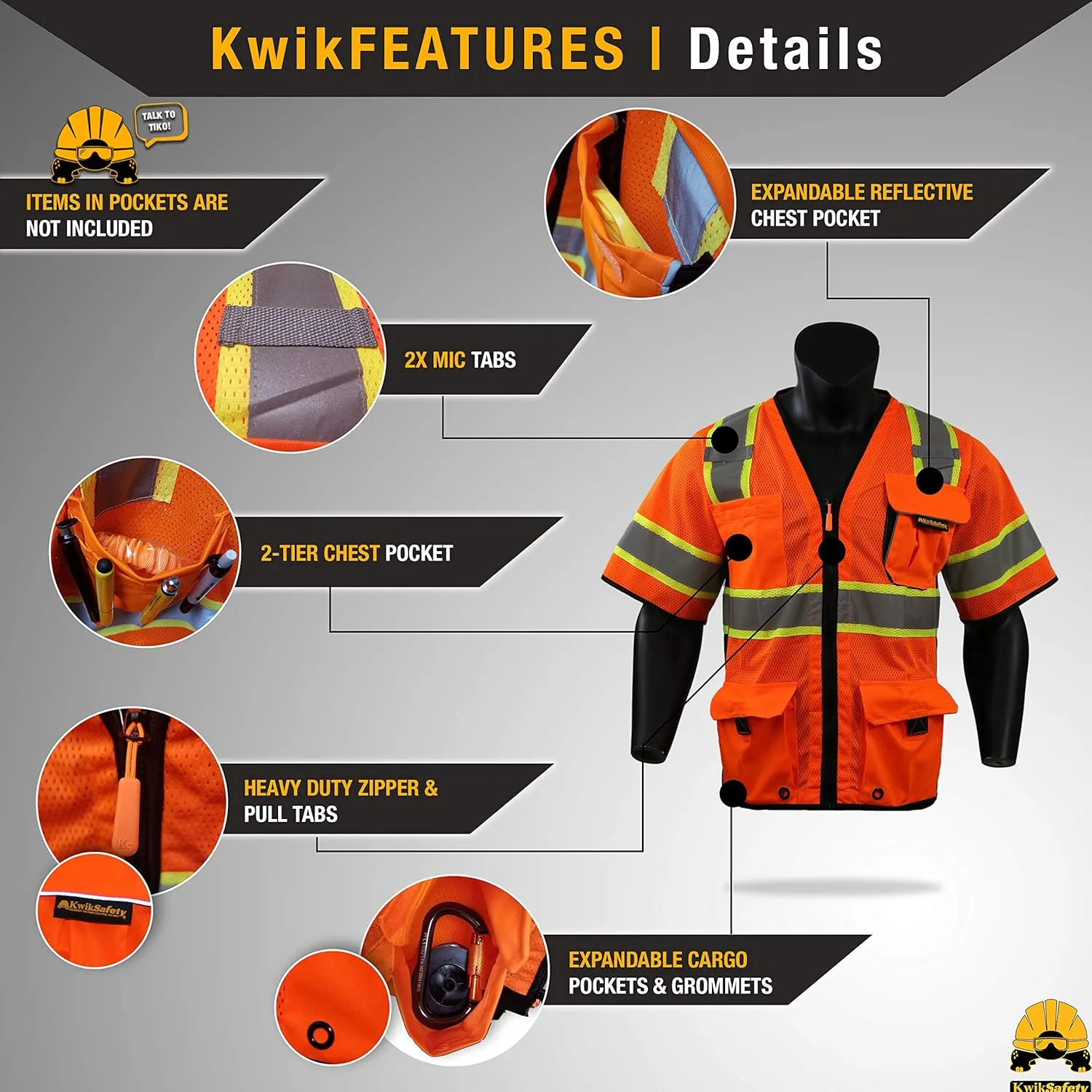 KwikSafety - Charlotte, NC - Men's & Women's Class 3 Safety Vest PPE Hi Vis Reflective ANSI OSHA