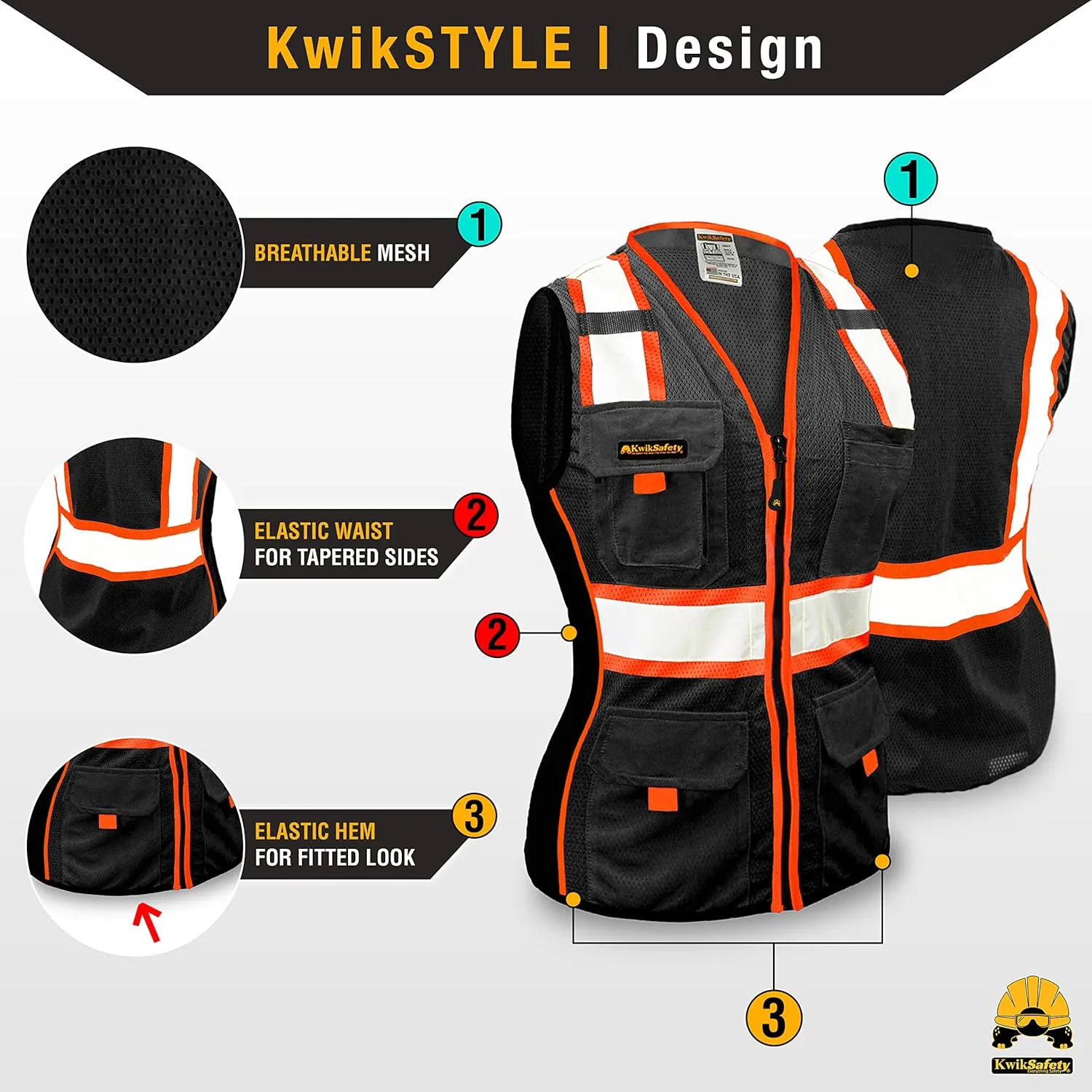 KwikSafety - Charlotte, NC - Multi Color Safety Vest for Women, High Visibility Reflective Strips Premium ANSI Class Unrated