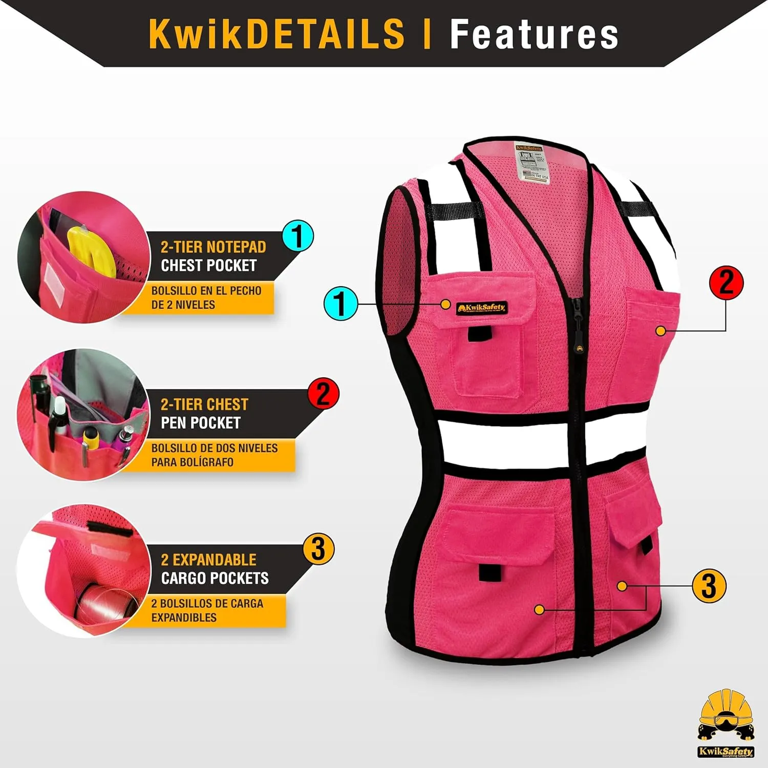 KwikSafety - Charlotte, NC - Multi Color Safety Vest for Women, High Visibility Reflective Strips Premium ANSI Class Unrated