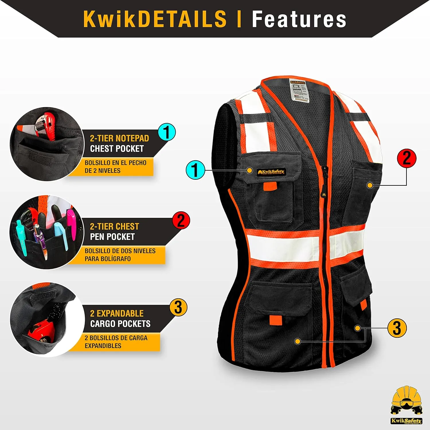 KwikSafety - Charlotte, NC - Multi Color Safety Vest for Women, High Visibility Reflective Strips Premium ANSI Class Unrated