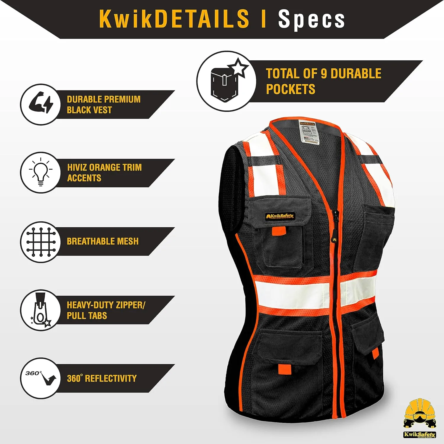 KwikSafety - Charlotte, NC - Multi Color Safety Vest for Women, High Visibility Reflective Strips Premium ANSI Class Unrated