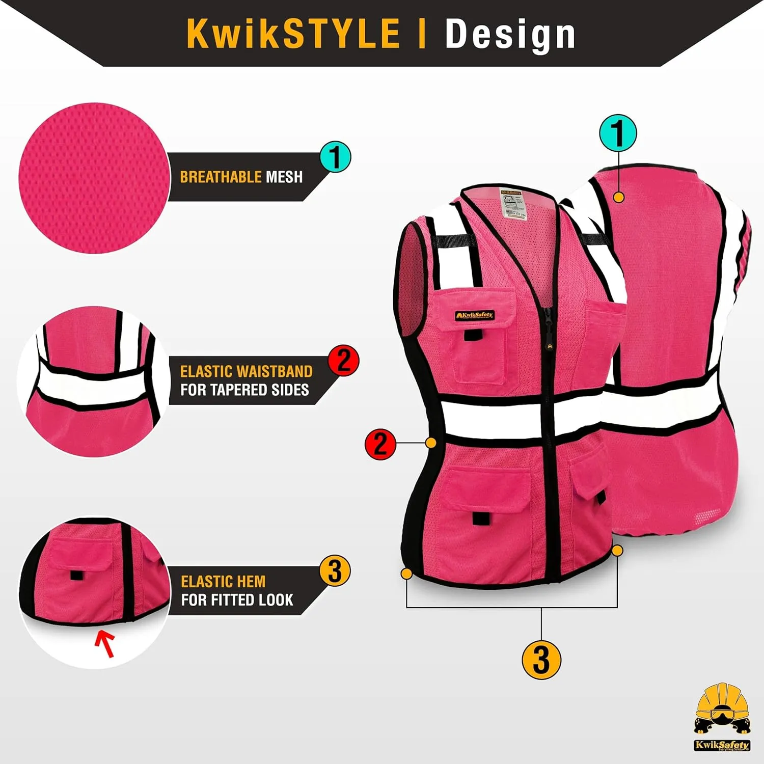 KwikSafety - Charlotte, NC - Multi Color Safety Vest for Women, High Visibility Reflective Strips Premium ANSI Class Unrated