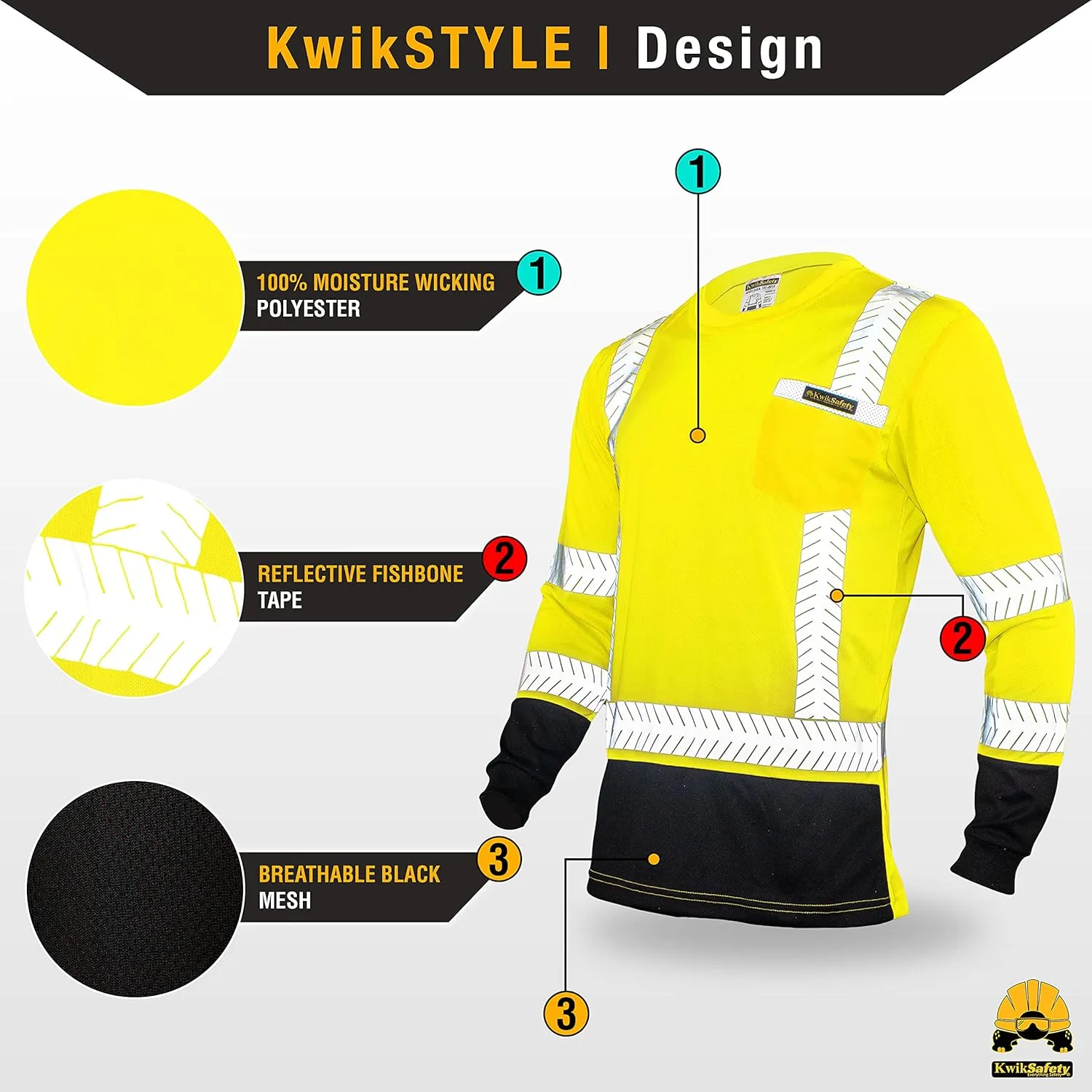 KwikSafety - Charlotte, NC - Premium Long Sleeve Safety Shirts [Crew Neck, Button & Zip Collar] Class 3 ANSI Tested OSHA