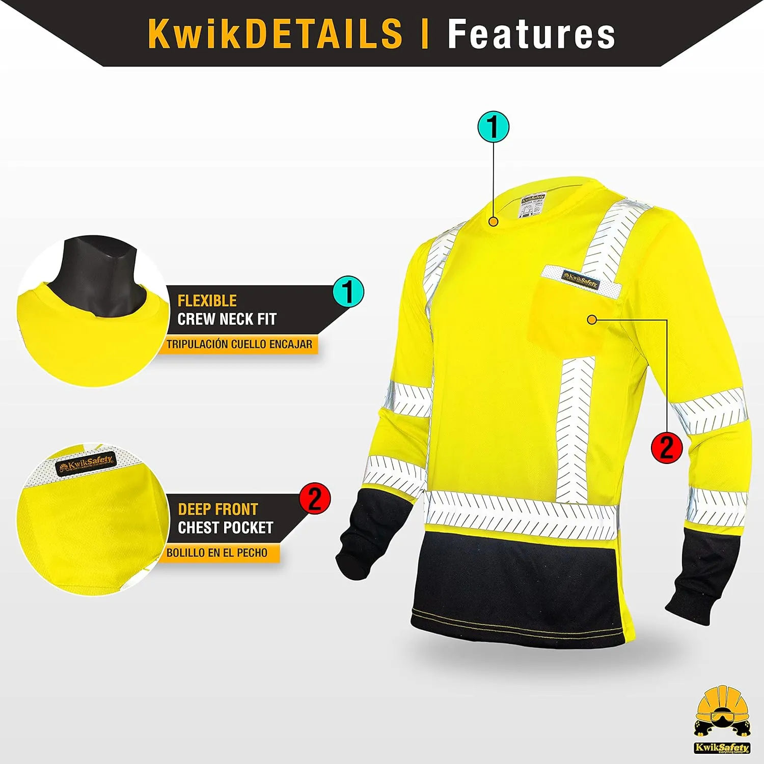 KwikSafety - Charlotte, NC - Premium Long Sleeve Safety Shirts [Crew Neck, Button & Zip Collar] Class 3 ANSI Tested OSHA