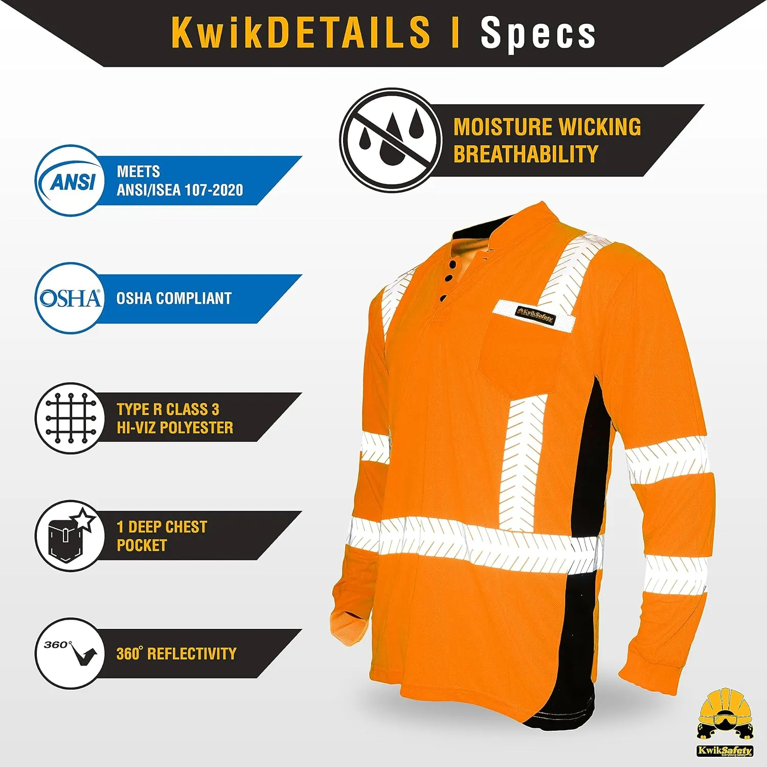 KwikSafety - Charlotte, NC - Premium Long Sleeve Safety Shirts [Crew Neck, Button & Zip Collar] Class 3 ANSI Tested OSHA