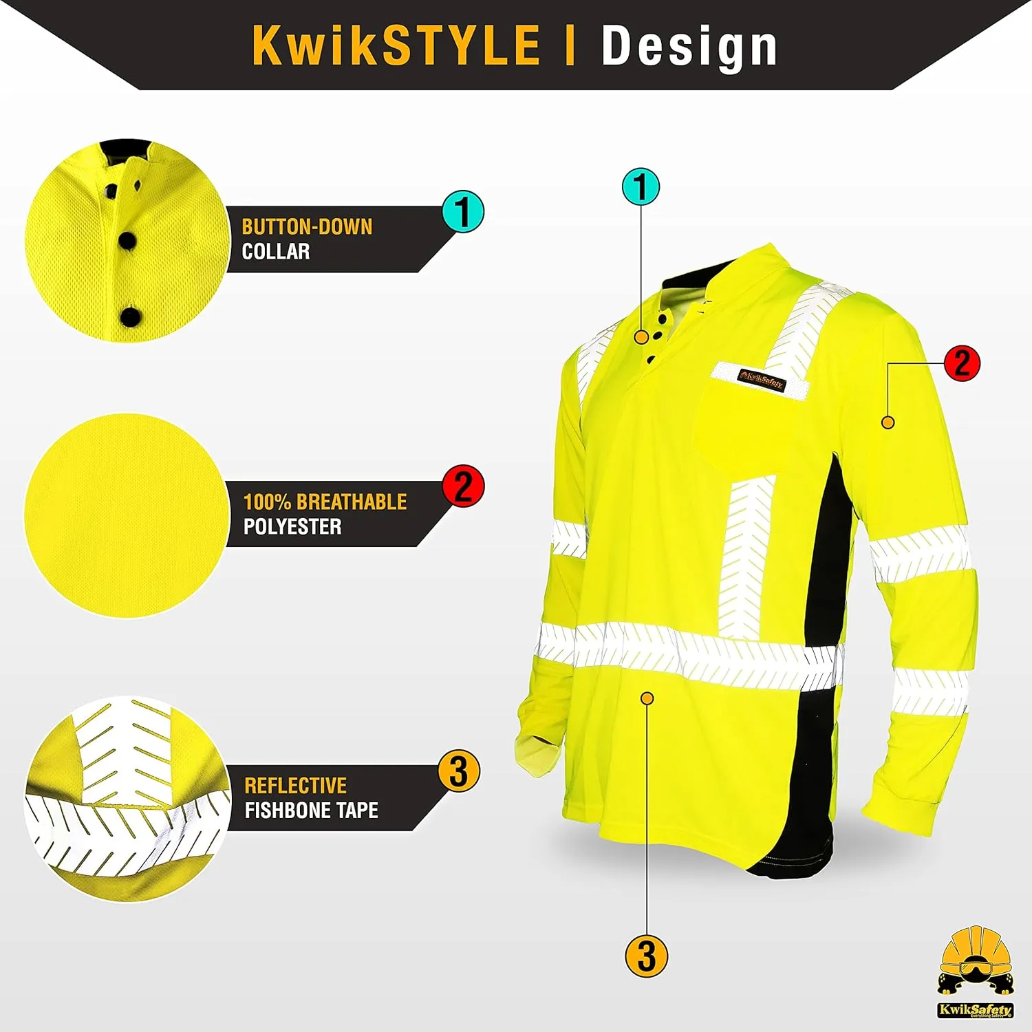 KwikSafety - Charlotte, NC - Premium Long Sleeve Safety Shirts [Crew Neck, Button & Zip Collar] Class 3 ANSI Tested OSHA