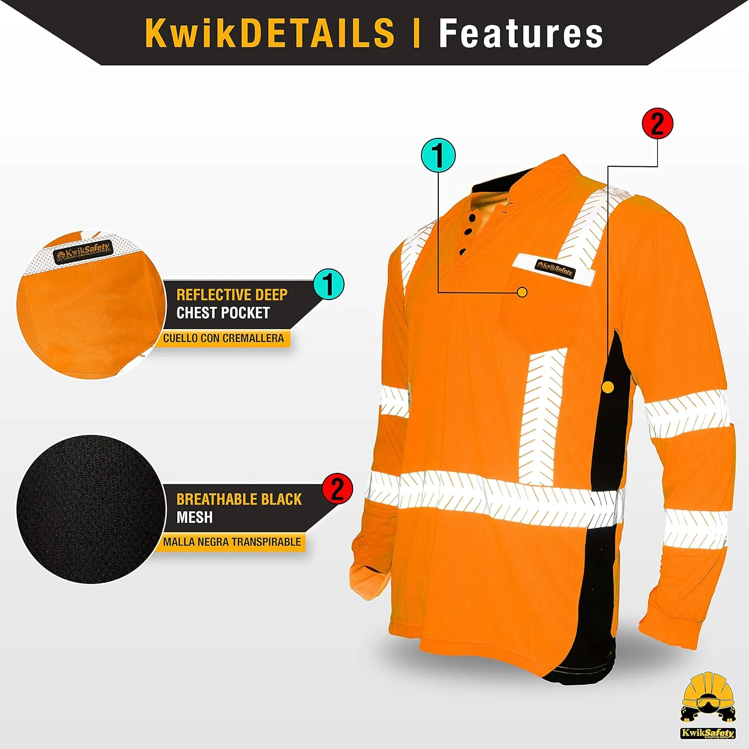 KwikSafety - Charlotte, NC - Premium Long Sleeve Safety Shirts [Crew Neck, Button & Zip Collar] Class 3 ANSI Tested OSHA