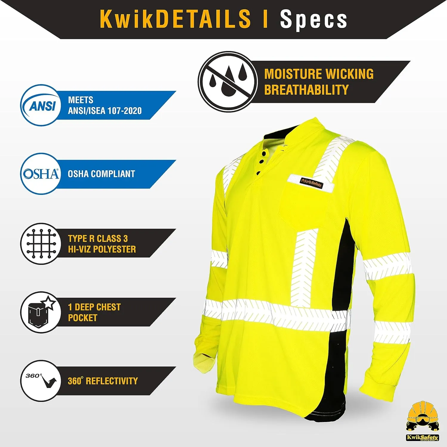 KwikSafety - Charlotte, NC - Premium Long Sleeve Safety Shirts [Crew Neck, Button & Zip Collar] Class 3 ANSI Tested OSHA