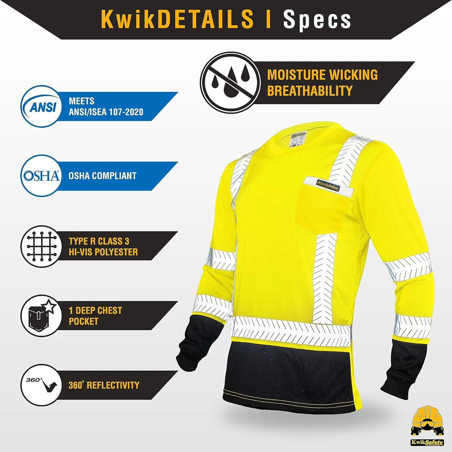 KwikSafety - Charlotte, NC - Premium Long Sleeve Safety Shirts [Crew Neck, Button & Zip Collar] Class 3 ANSI Tested OSHA