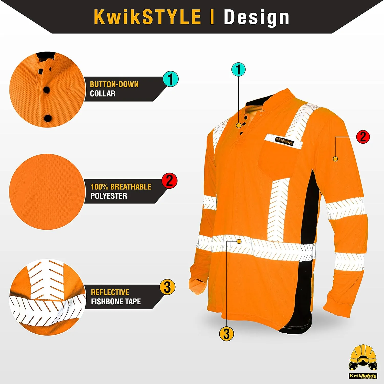 KwikSafety - Charlotte, NC - Premium Long Sleeve Safety Shirts [Crew Neck, Button & Zip Collar] Class 3 ANSI Tested OSHA