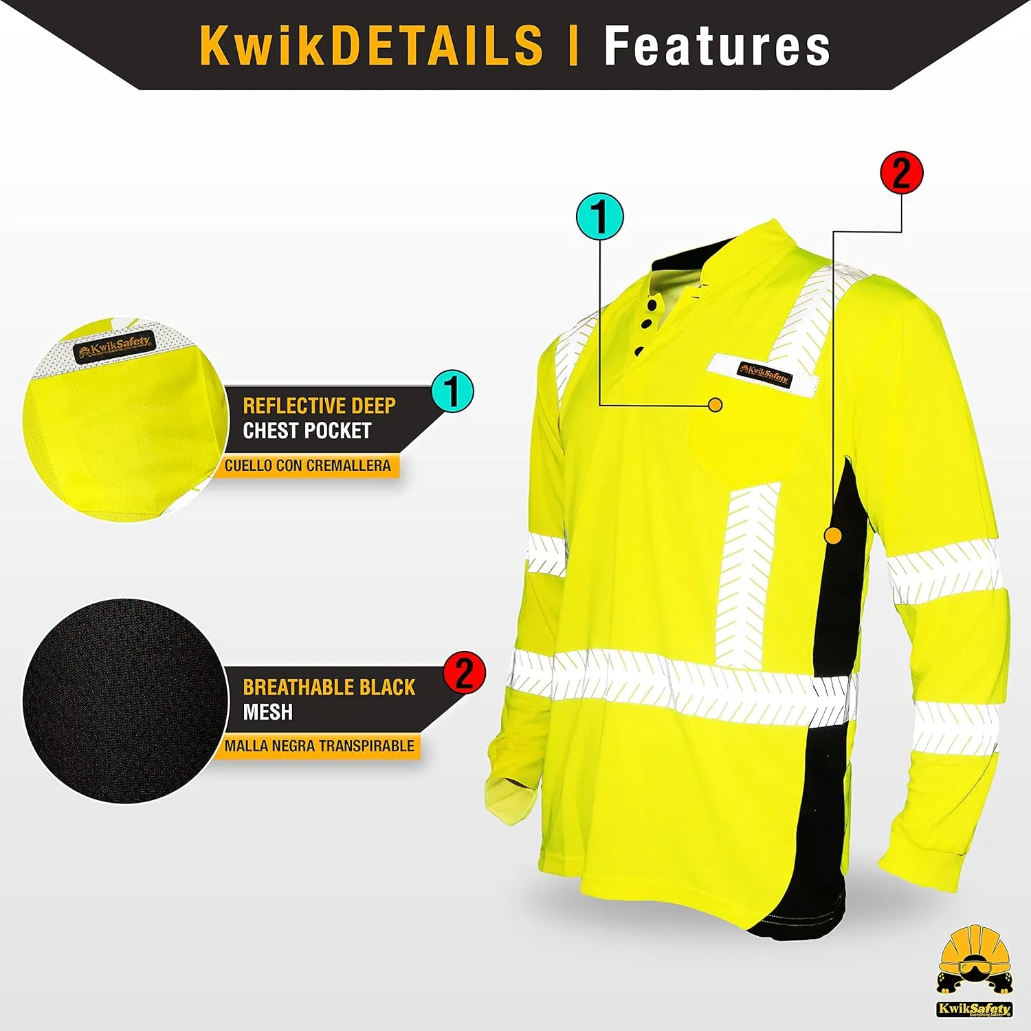 KwikSafety - Charlotte, NC - Premium Long Sleeve Safety Shirts [Crew Neck, Button & Zip Collar] Class 3 ANSI Tested OSHA