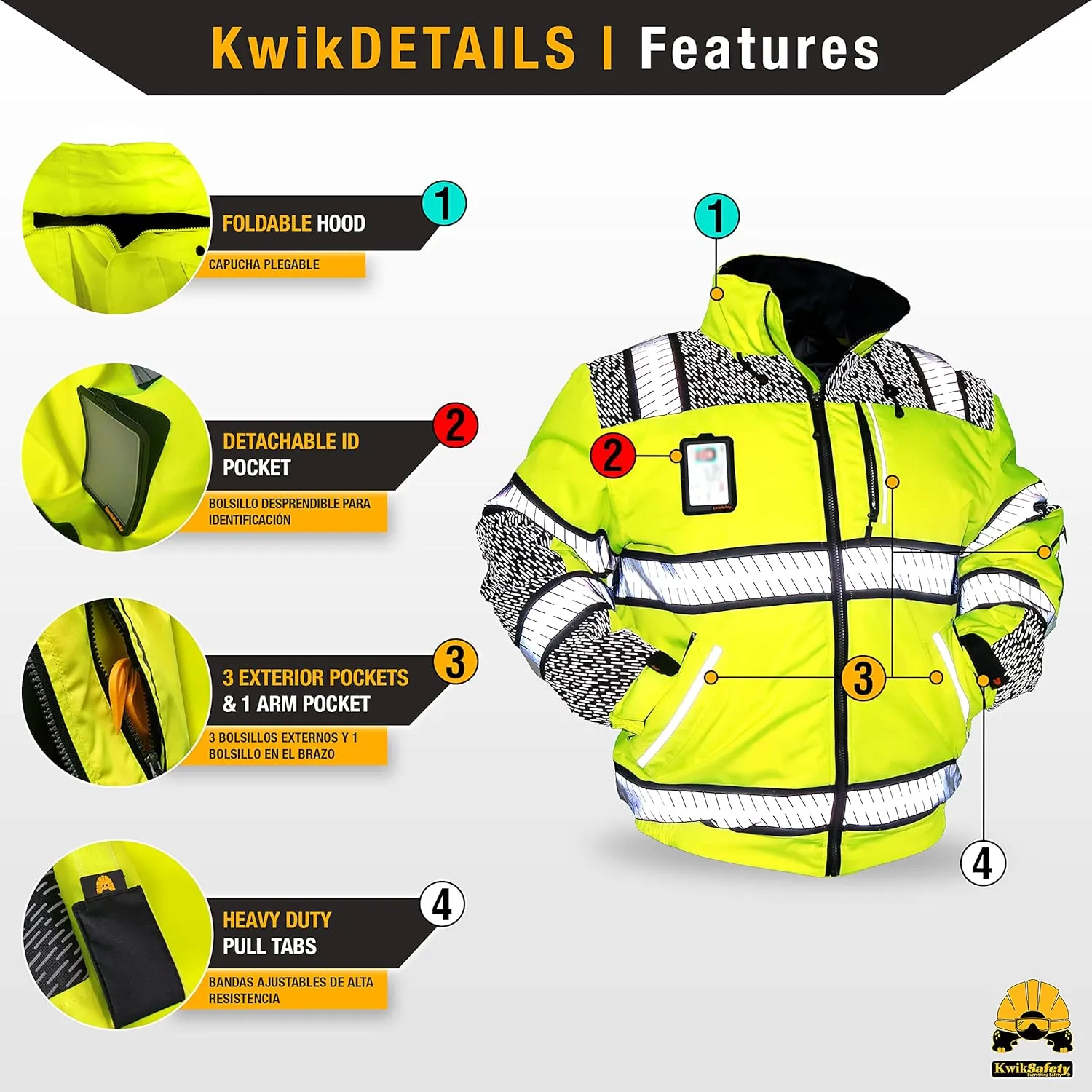 KwikSafety Reflective Jackets | Men's Insulated Hi Vis Work Bombers | Yellow, Orange, Multicolor