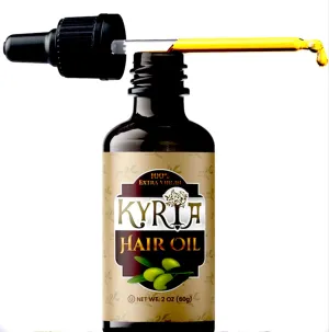 Kyria Greek Extra Virgin Olive Oil - Natural Hair Oil - Hair Growth Oil - Vitamin E and Lemongrass - Hair Serum For Frizzy And Damaged Hair - Unrefined 100% Pure Cold Pressed Olive Oil - 2 fl oz