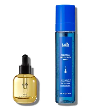 LA'DOR Hair Perfume Oil Hinoki & Heat Protectant Spray Set for Dry Damaged Bleached Frizzy Hair Intensive Korean Haircare Anti Frizz Nourishing Fragrance Serum Detangler Mist Treatment LADOR