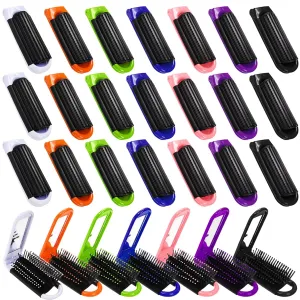 Lawei 21 Pack Folding Hair Brushes with Mirror, Portable Mini Pocket Hair Brush, Compact Anti-static Hair Comb for Purse Car Gym, Collapsible Small Bulk Travel Hair Brushes for Women Girls, 7 Colors
