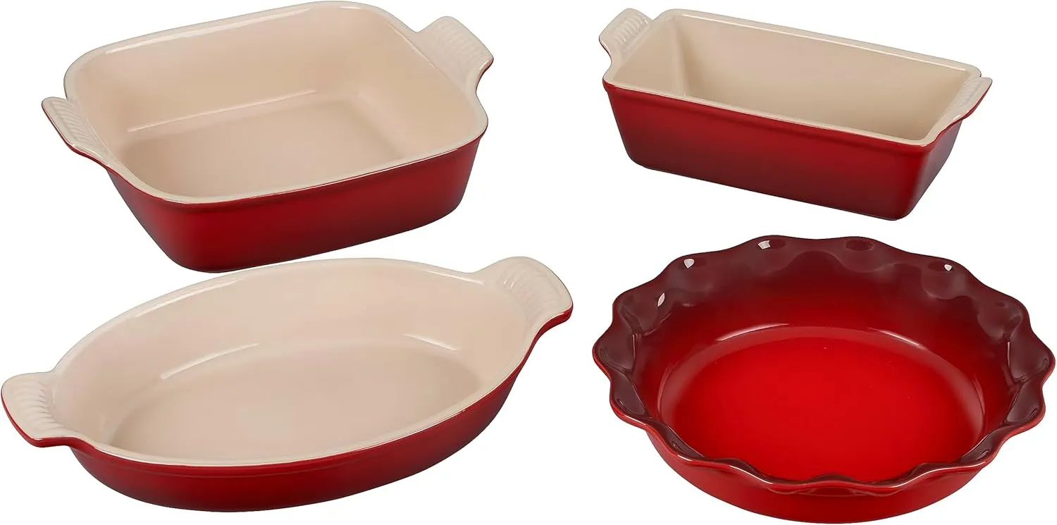 Le Creuset Stoneware 4 PC Heritage Bakeware Set, Cerise