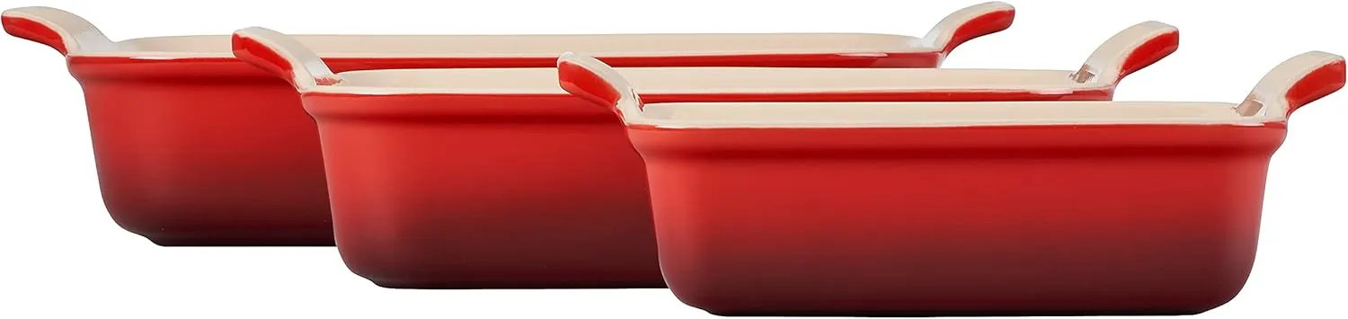 Le Creuset Stoneware Heritage Set 3 Rectangular Dishes, Cerise