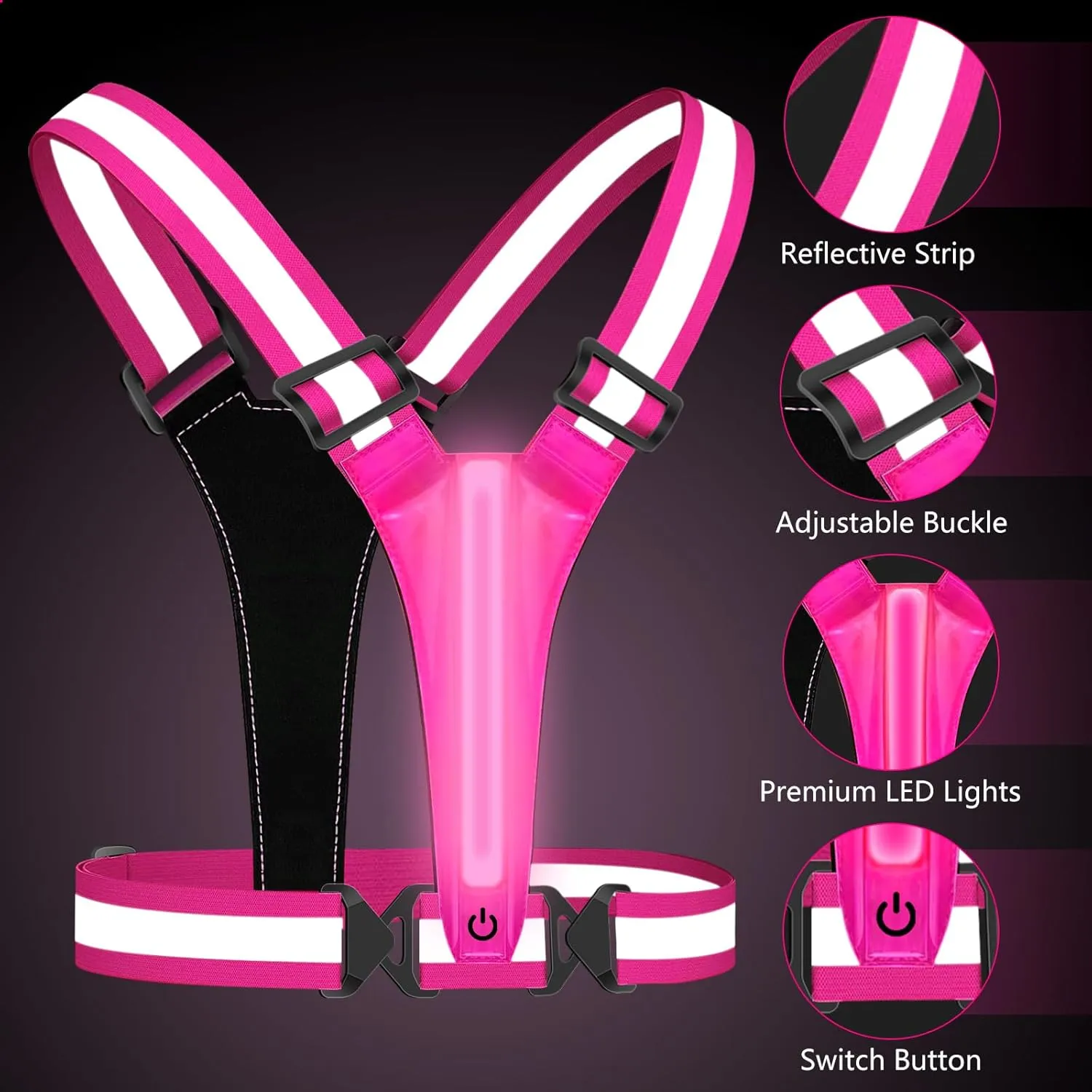 LED Reflective Running Vest with Wristband, Tpye-C Rechargeable Light Up Running Vest for Women Men, Running Lights for Runner, Safety Gear for Walking, Running, Cycling