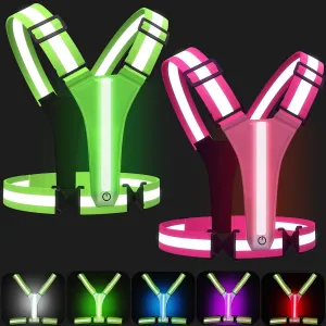 LED Reflective Vest Running Gear, 5 Colors Lights Up Running Vest Rechargeable for Night Walking Running Cycling Jogging, Adjustable Size for Men Women Kids