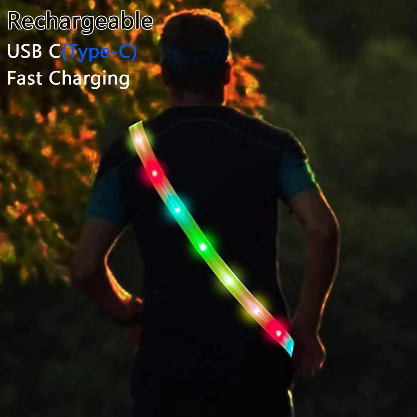 Led Running Light Vest for Runners Walking Light at Night Walking Safety Light Up Sash Wearable Lighted Belt Waterproof High Visibility Illuminated Neon Vest Reflective Gear Rechargeable