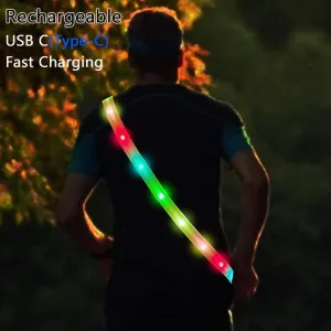 Led Running Light Vest for Runners Walking Light at Night Walking Safety Light Up Sash Wearable Lighted Belt Waterproof High Visibility Illuminated Neon Vest Reflective Gear Rechargeable